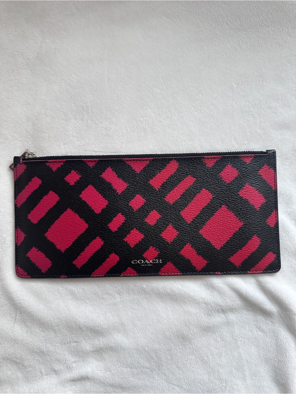 Coach Red and Black Plaid Long zip cardcase/clutch